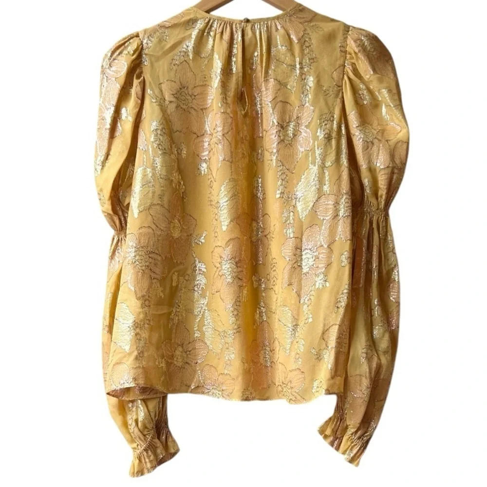 Ulla Johnson Aster Metallic Floral Blouse in Gold Orange Citrine Sz 2
